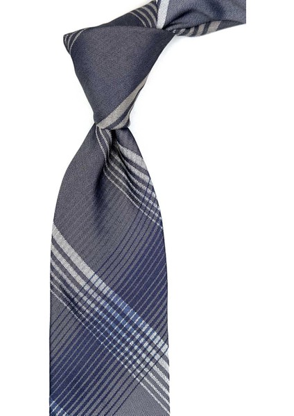 Gould Style Gri Ekose Desen Italyan Ipek Kravat İK1918