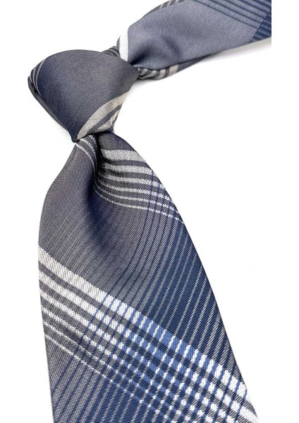 Gould Style Gri Ekose Desen Italyan Ipek Kravat İK1918