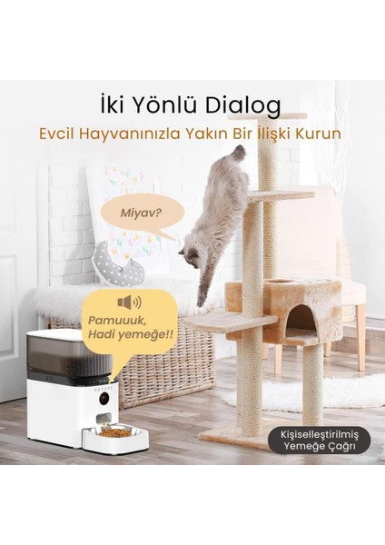 Autodine x 5l Wi-Fi Kameralı Akıllı Otomatik Kedi Köpek Mama Kabı Besleme Ünitesi (Sesli Komut+Çelik Kase+App Kontrol)
