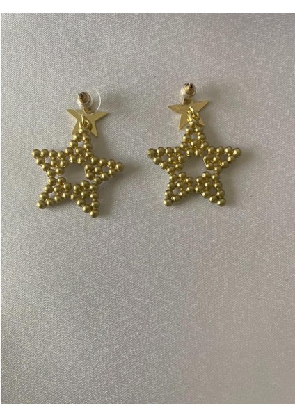 Yıldız Temalı Parlak Taşlı Incili Küpe Altın Renk fırsatları