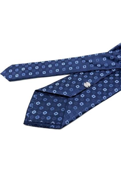 Mavi Motif Desen Mendilli Klasik Kravat KK13189