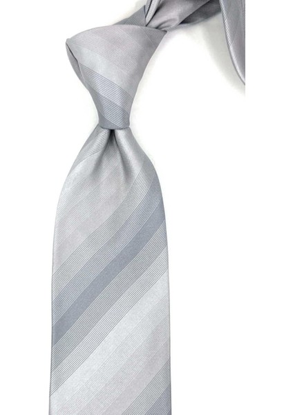Coolnalen Style Gri Çizgi Desen Italyan Ipek Kravat İK1923