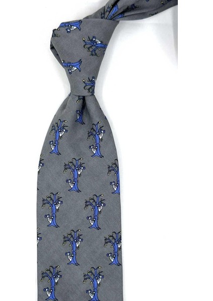 Kenley Style Gri Motif Desen Italyan Ipek Kravat İK1926