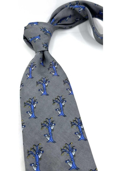 Kenley Style Gri Motif Desen Italyan Ipek Kravat İK1926