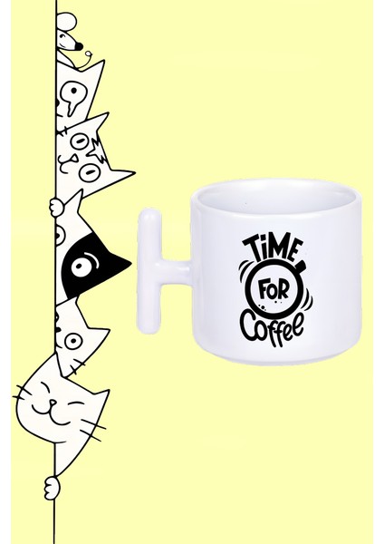Time For Coffee Kahve Zamanı Tasarım Baskılı Beyaz T Sap Kupa Bardak