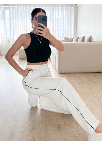 Unısex Iki Iplik Beli Lastikli Oversize Bol Paça Baggy Eşofman Altı