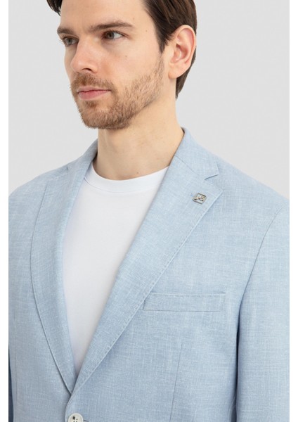 Erkek Açık Mavi Keten Karışımlı Slim Fit Blazer Ceket modelleri