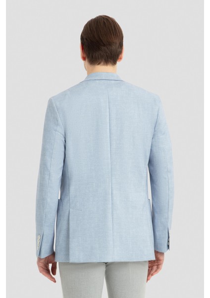 Erkek Açık Mavi Keten Karışımlı Slim Fit Blazer Ceket fırsatları