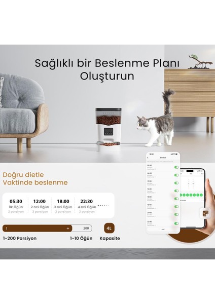 Elevate x 4l Wi-Fi Akıllı Otomatik Kedi Köpek Mama Kabı Besleme Ünitesi (Sesli Komut+Çelik Kase+App Kontrol) modelleri
