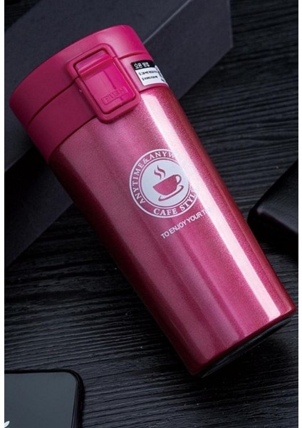 Pembe Mug Termos 12 Saate Kadar Sıcak Soğuk Tutma Filtreli Çift Katmanlı Sus 304 380ML