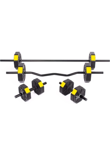 30 kg (150 Cm) Düz Bar Z Bar Dambıl-Dumbell-Ağırlık-Halter–full Set Sarı Kapaklı