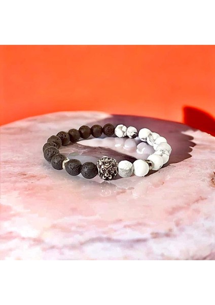 Kuvvet ve Sükûnet: Aslan Detaylı Lav ve Havlit Doğal Taş Bileklik > Sertifikalı