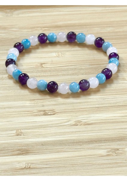 Kadınlar Için Akuamarin, Pembe Kuvars, Ametist Doğal Taş Bileklik