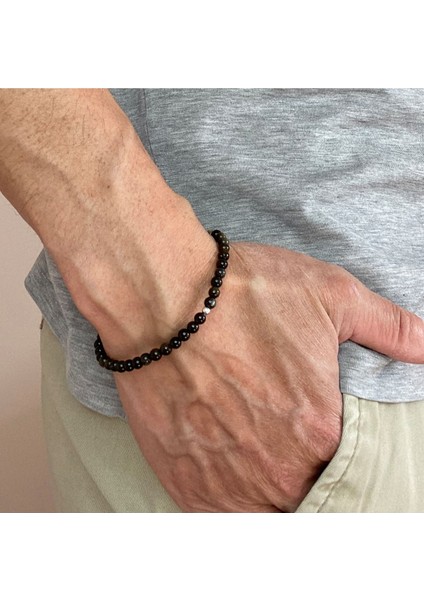 Erkek Siyah Mini Obsidyen Doğal Taş Bileklik