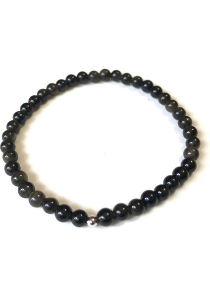 Erkek Siyah Mini Obsidyen Doğal Taş Bileklik modelleri