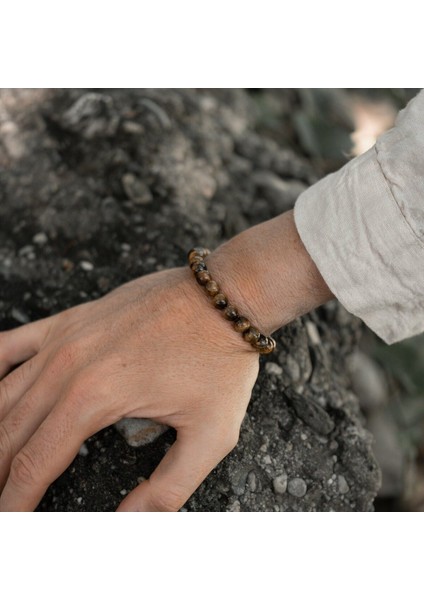 Unisex Kahverengi Kaplan Gözü Doğal Taş Bileklik