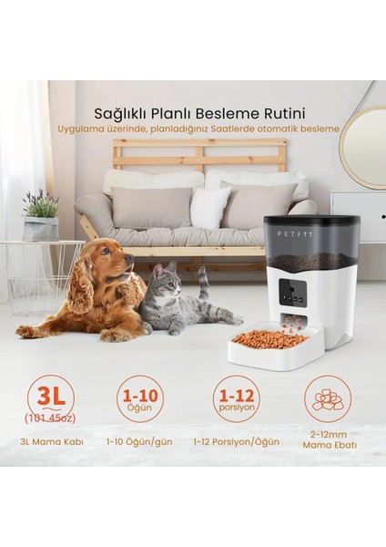 Feline Prime 3l Wi-Fi Kameralı Akıllı Otomatik Kedi Köpek Mama Kabı Besleme Ünitesi (Sesli Komut+Çelik Kase+App Kontrol) modelleri
