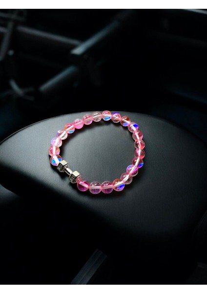 🧘♀️🏋️♀️sportif ve Spiritüel: Termal Pembe Kuvars Kadın Doğal Taş Bileklik > Dumbell Detaylı 🌸