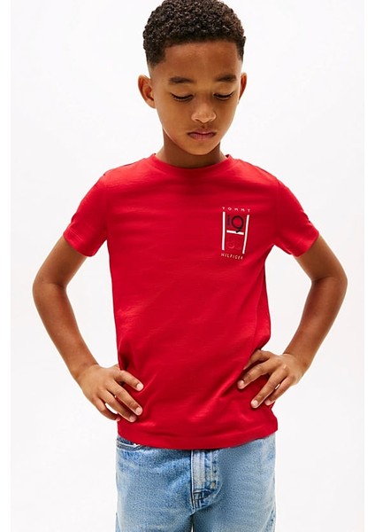 Erkek Çocuk Th Grafik Logo T-Shirt - Kırmızı