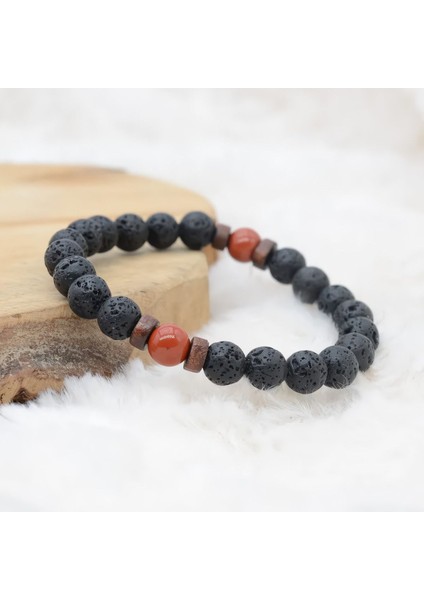 A+ Kalite | Lav - Akik - Ahşap Detaylı Doğal Taş Bileklik