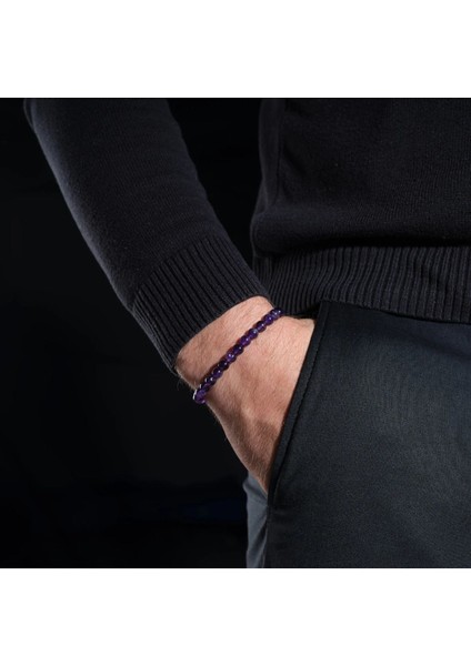 Unisex Mor Ametist Doğal Taş Bileklik