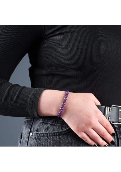 Unisex Mor Ametist Doğal Taş Bileklik