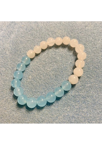 Unisex Beyaz ve Mavi Calcedony Doğal Taş Bileklik fırsatları
