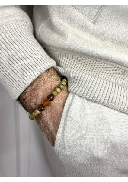 Yeşilin En Güzel Tonu > Doğal Taş Detaylı Ahşap Bileklik | Şıklığınıza Şıklık Katacak