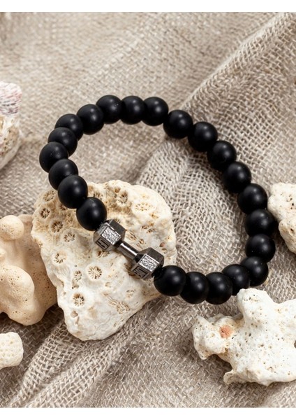 Güçlü Kadınlara Özel > Dumbell Detaylı > Doğal Taş Bileklik | Handcrafted > Siyah!
