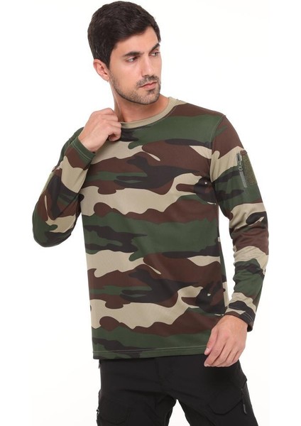 Bisiklet Yaka Kamuflaj Desen Pamuklu Erkek T-Shirt