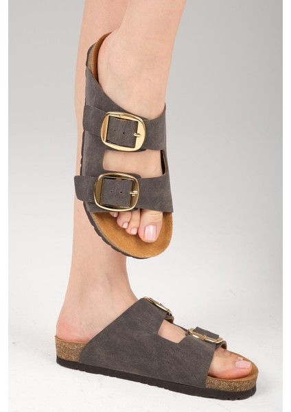 Ines Antrasit Ortopedik Mantar Tabanlı Terlik modelleri