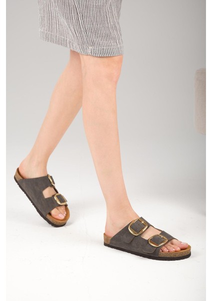 Ines Antrasit Ortopedik Mantar Tabanlı Terlik indirimleri