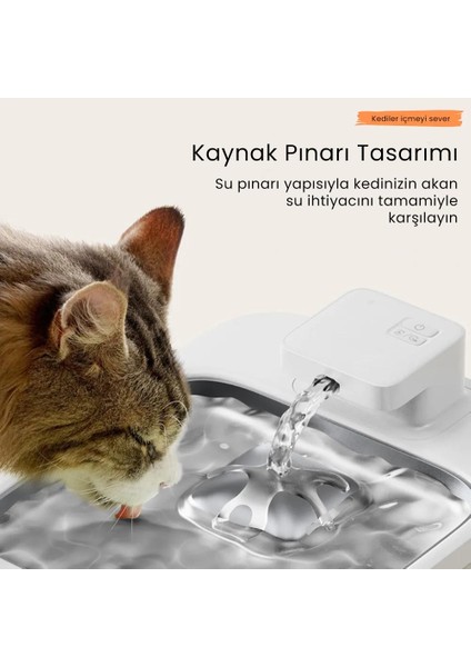 Aqua Flow 4l Çelik Hazne Wi-Fi Bataryalı Akıllı Otomatik Kedi Köpek Su Pınarı Su Çeşmesi Su Şelalesi (Ultra Sessiz+Uv Filtre+Akıllı Sensör)