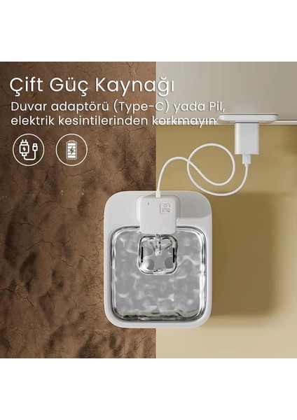 Aqua Flow 4l Çelik Hazne Wi-Fi Bataryalı Akıllı Otomatik Kedi Köpek Su Pınarı Su Çeşmesi Su Şelalesi (Ultra Sessiz+Uv Filtre+Akıllı Sensör)