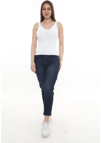 Kadın Bluz V Yaka Gofre Nakışlı Yazlık Triko Atlet fırsatları