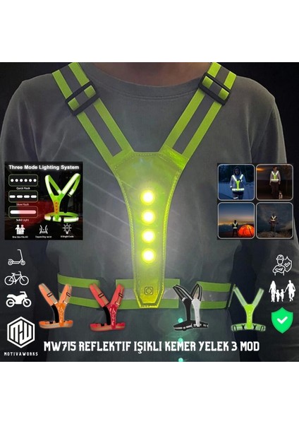 Reflektif Işıklı Yelek Sarı Fosforlu Neon Bisiklet, Motosiklet,scooter Gece Ikaz Uyarı Yeleği