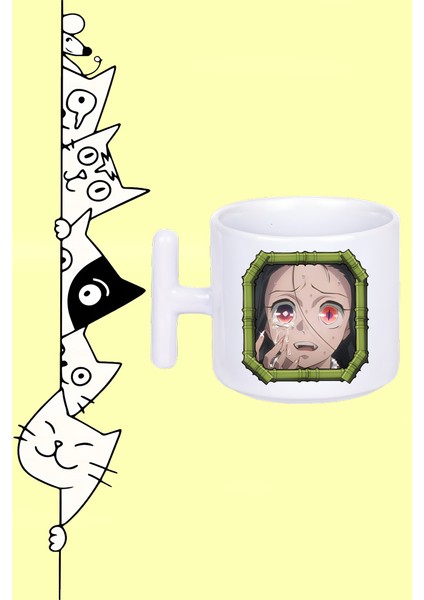 Anime Karakter Nezuko Kamado Demon Slayer Tasarım Baskılı Beyaz T Sap Kupa Bardak