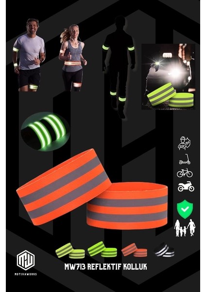 Reflektif Kolluk Bacak ve Bel Turuncu Fosfor Neon Bisiklet, Motosiklet,scooter Gece Ikaz Uyarı Bandı