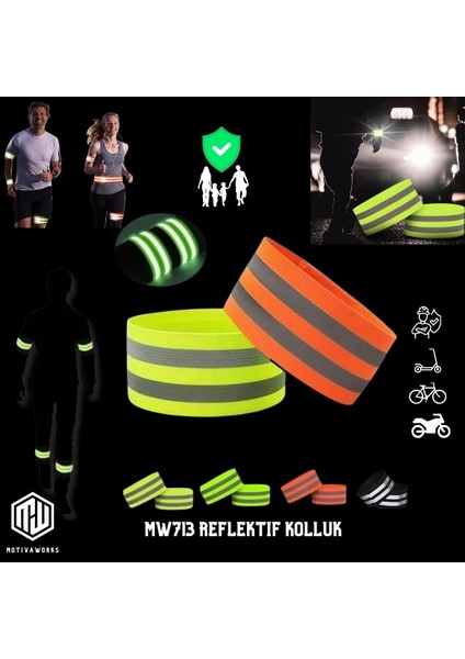 Reflektif Kolluk Bacak ve Bel Turuncu Fosfor Neon Bisiklet, Motosiklet,scooter Gece Ikaz Uyarı Bandı