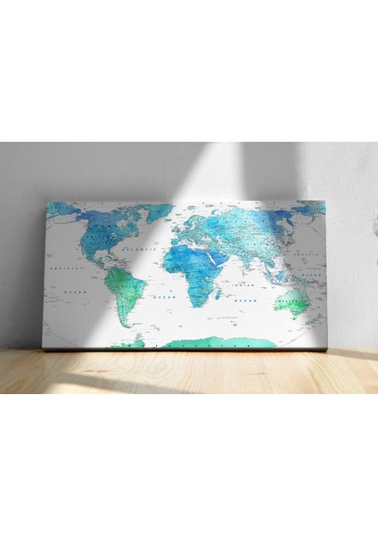 Tek Parça Detaylı Kanvas Dünya Haritası - Coğrafya Öğrenme Aracı - Mavi Temalı 90X55CM modelleri
