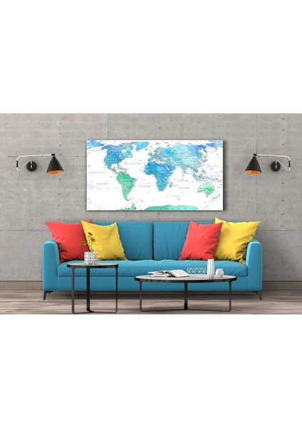 Tek Parça Detaylı Kanvas Dünya Haritası - Coğrafya Öğrenme Aracı - Mavi Temalı 90X55CM fırsatları