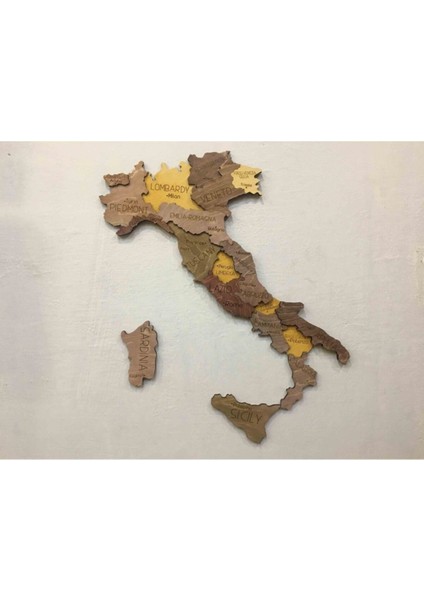 3 Boyutlu Ahşap Italya Haritası – Katmanlı ve Derinlikli Tasarım – 75X65 cm – Şablon ve Yapıştırıcı Dahil