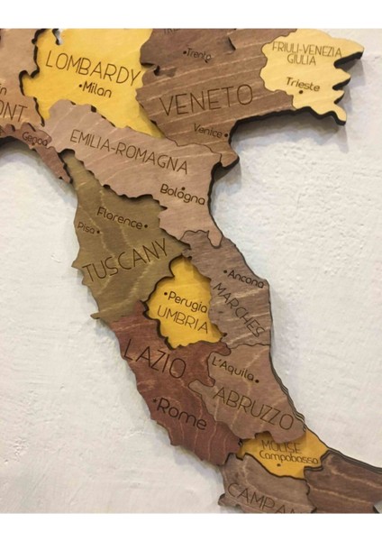 3 Boyutlu Ahşap Italya Haritası – Katmanlı ve Derinlikli Tasarım – 75X65 cm – Şablon ve Yapıştırıcı Dahil fiyatları