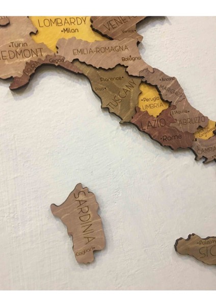 3 Boyutlu Ahşap Italya Haritası – Katmanlı ve Derinlikli Tasarım – 75X65 cm – Şablon ve Yapıştırıcı Dahil fırsatları
