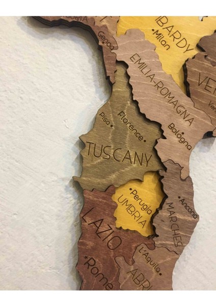 3 Boyutlu Ahşap Italya Haritası – Katmanlı ve Derinlikli Tasarım – 75X65 cm – Şablon ve Yapıştırıcı Dahil indirimleri