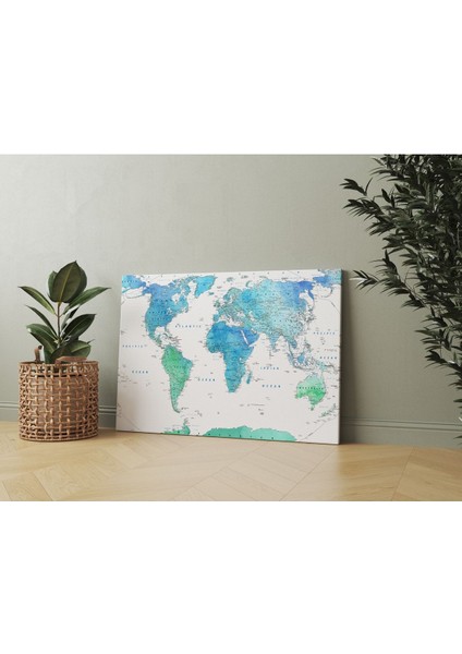 Tek Parça Detaylı Kanvas Dünya Haritası - Coğrafya Öğrenme Aracı - Mavi Temalı 90X55CM indirimleri