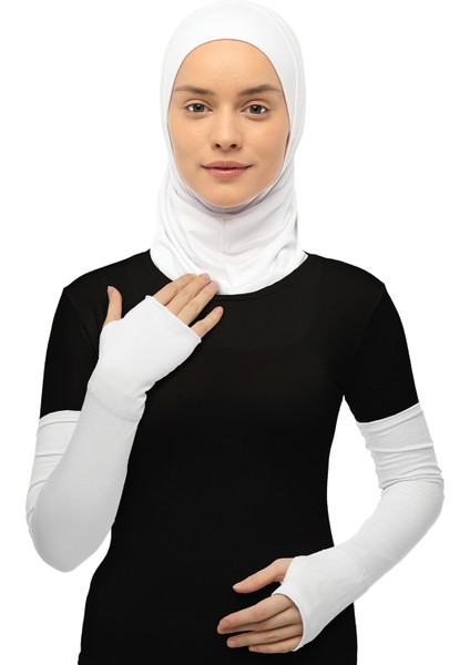 Parmak Geçmeli Penye Tesettür Kolluk Beyaz