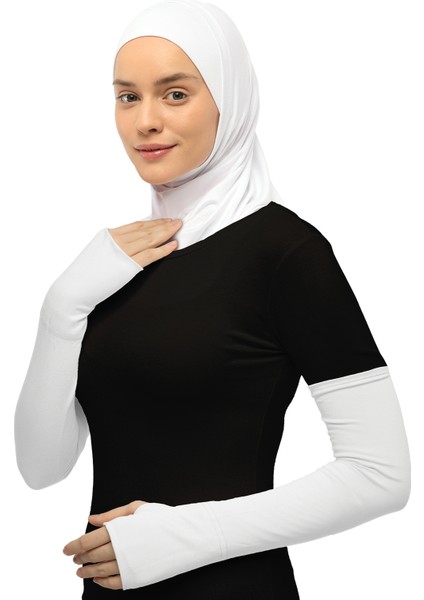 Parmak Geçmeli Penye Tesettür Kolluk Beyaz