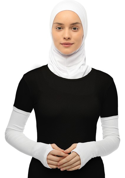 Parmak Geçmeli Penye Tesettür Kolluk Beyaz