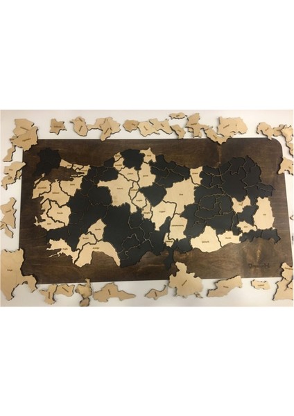 %100 Ahşap Gez-Boz Türkiye Haritası - Tüm Iller Çıkarılabilir Coğrafya Öğrenme Aracı 65X35 cm